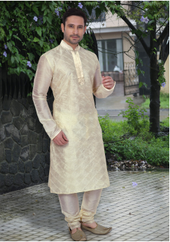 Gold Color Dupion And Art Silk Fabric Kurta Set